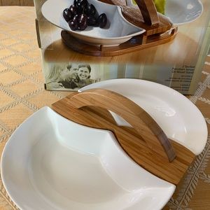 American Atelier At Home-2 Section Porcelain Server on wood stand